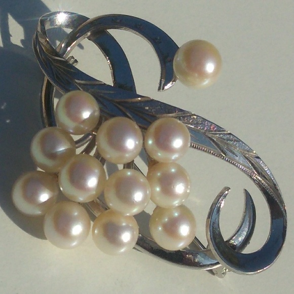 VINTAGE 925 Genuine Pearl Cluster Brooch Pin - Picture 2 of 8